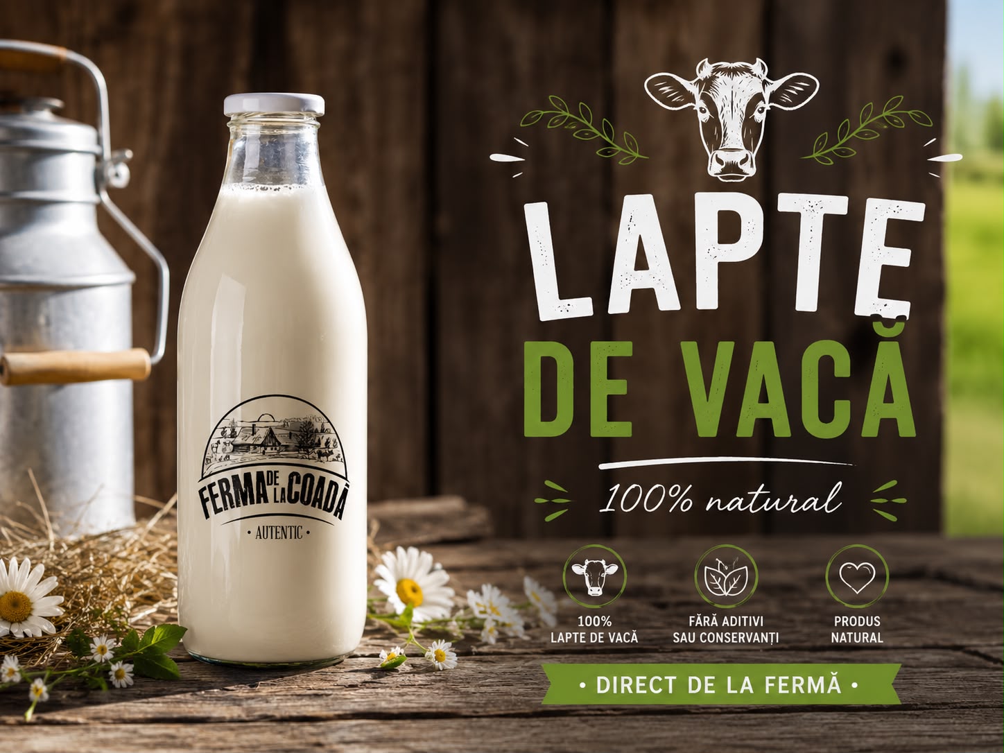 Lapte proaspăt de vacă 2L