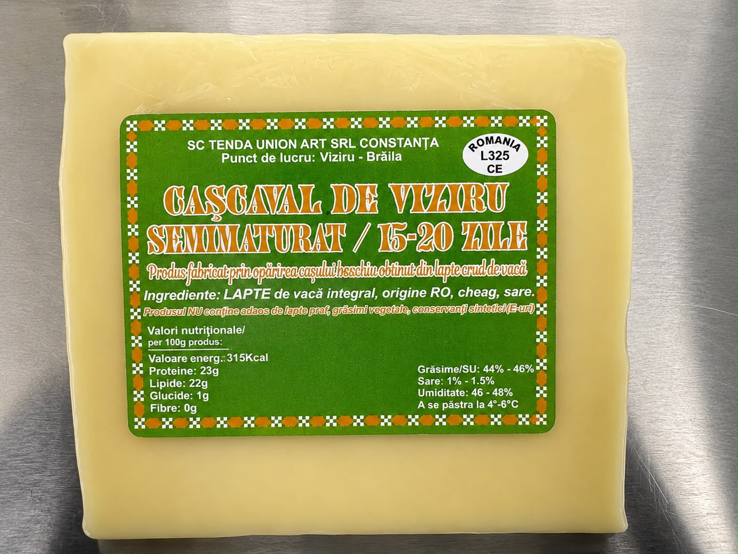 Cașcaval din lapte de vacă Viziru, semi-maturat 15-20zile, 500g